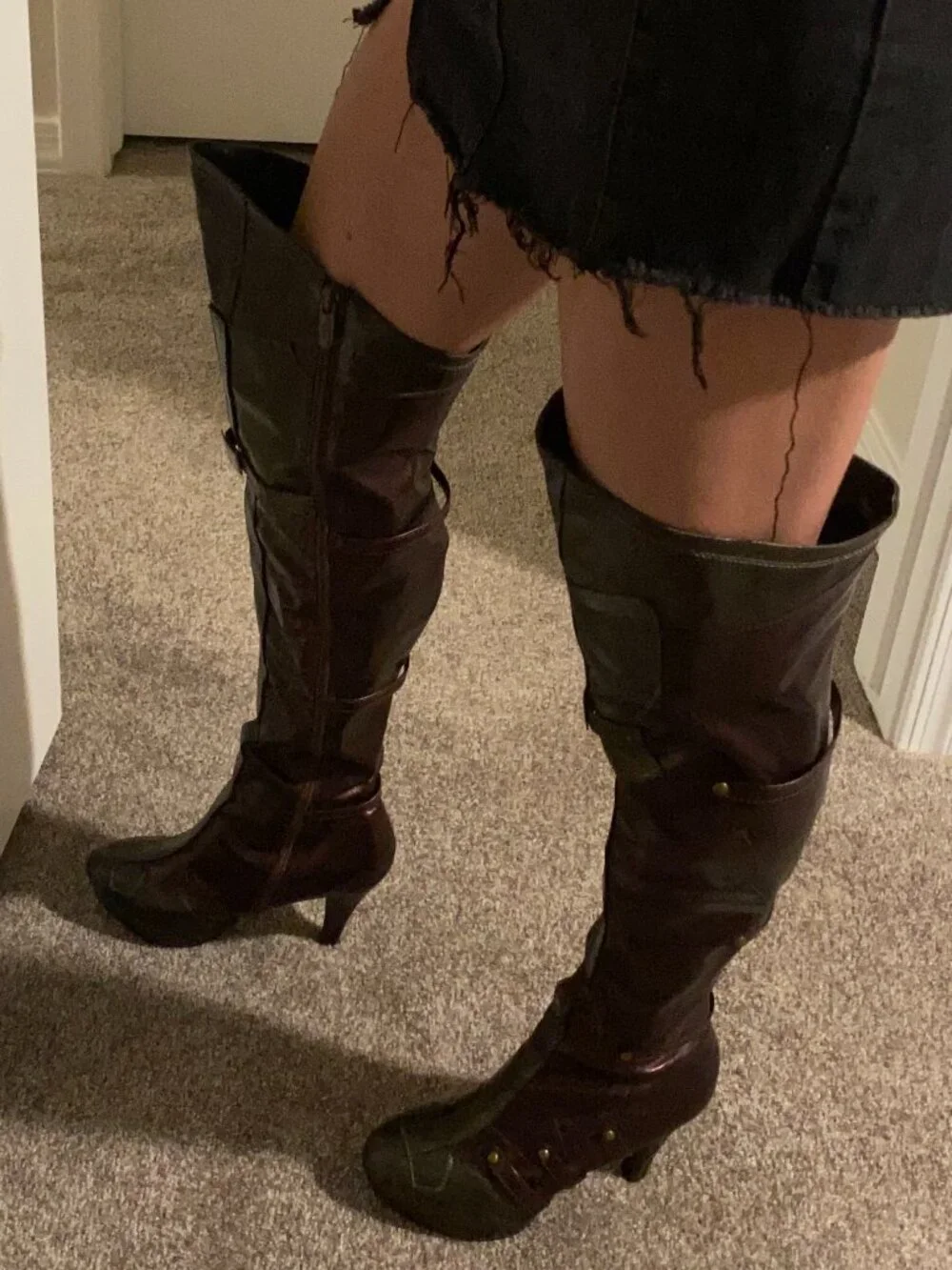 Ellie Over The Knee PlatformHeel Boots Metallic Burgundy Size 7 (Fits a 6) Y2K